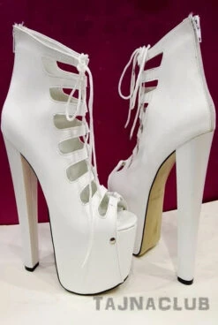 White Gladiator Style Peep Toe Platform High Heels