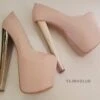 Powder Pink Metallic Heels Mega Platform 20 Cm High Heel Pumps