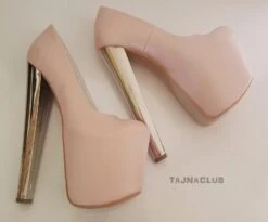 Powder Pink Metallic Heels Mega Platform 20 Cm High Heel Pumps