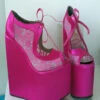 Peeptoe Lace Up Wedge Heel Pink Platform High Heels Shoes