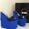 Mules Cobalt Blue Wedge Heel Platform High Heels Shoes