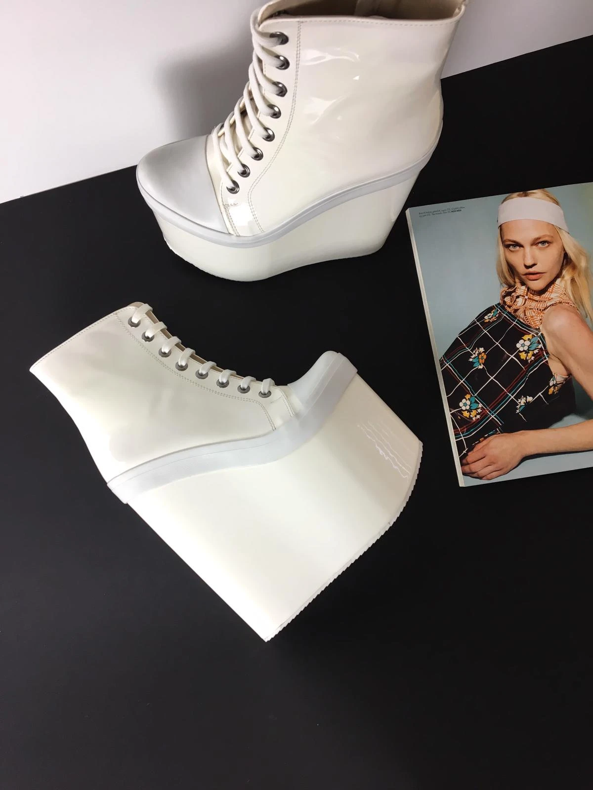 Stylish White Lace Up Ankle Wedge Booties 2 Stylish White Lace Up Ankle Wedge Booties - Image 2