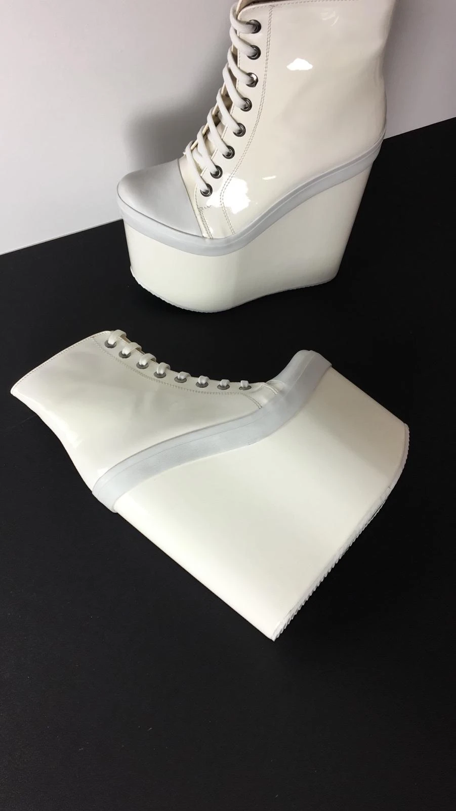 Stylish White Lace Up Ankle Wedge Booties 3 Stylish White Lace Up Ankle Wedge Booties - Image 3