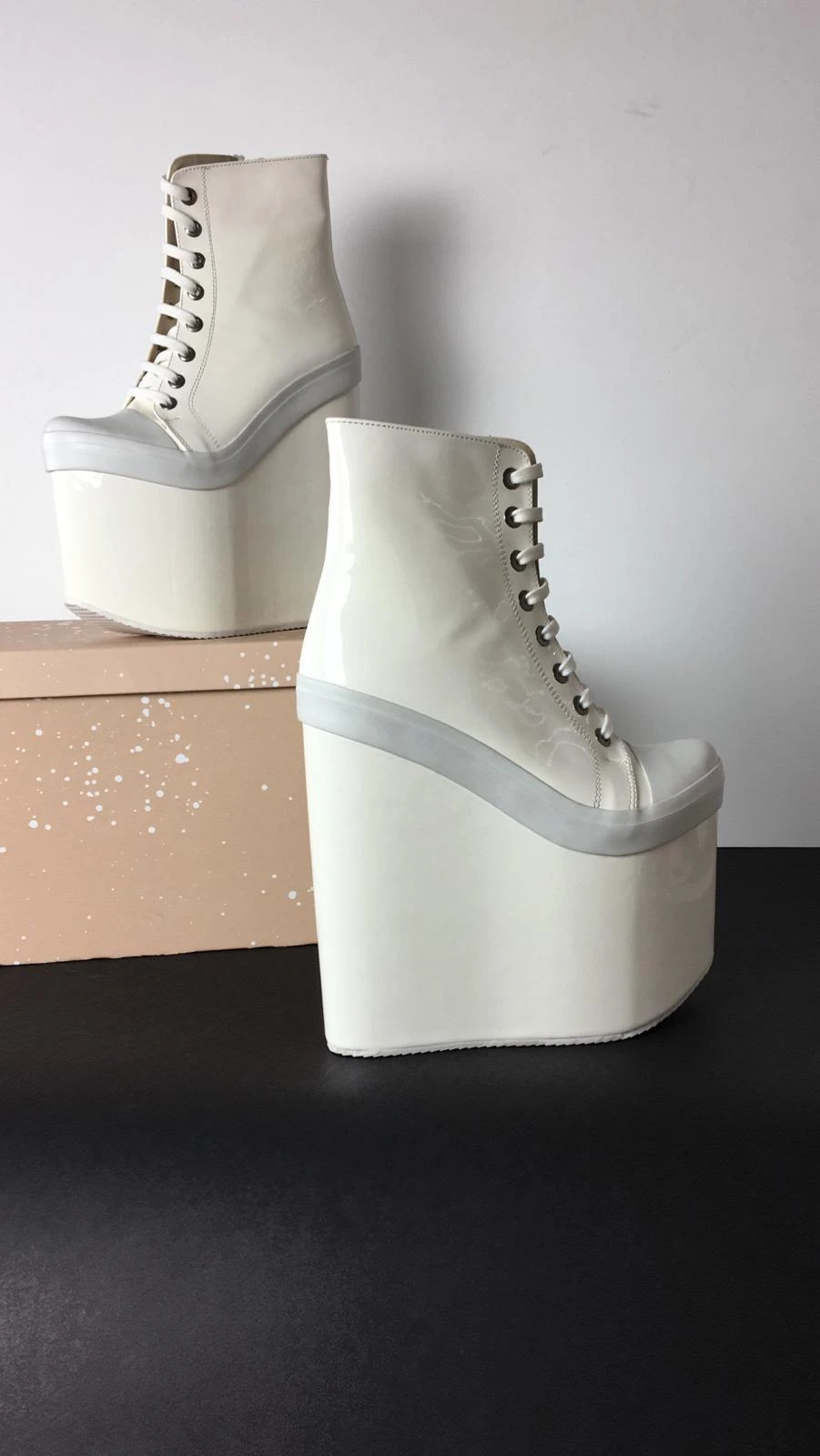 Stylish White Lace Up Ankle Wedge Booties 4 Stylish White Lace Up Ankle Wedge Booties - Image 4