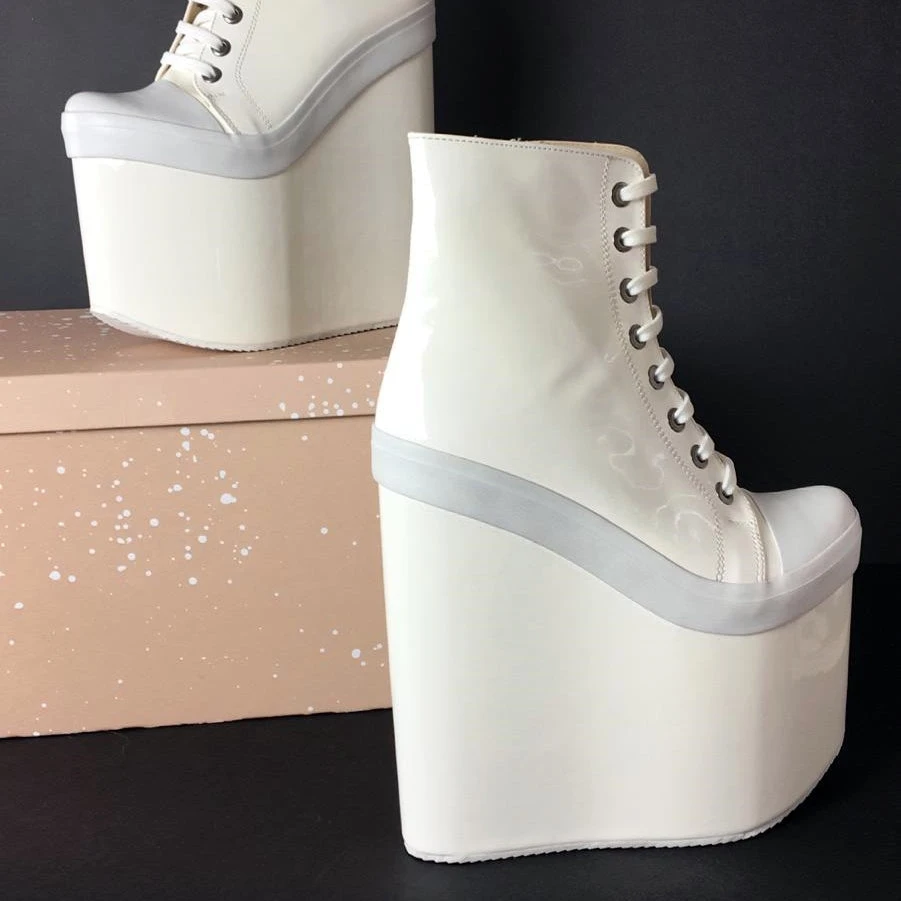 Stylish White Lace Up Ankle Wedge Booties 1 Stylish White Lace Up Ankle Wedge Booties