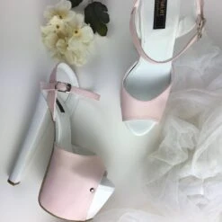 Baby Pink White Platform Sandals 7 Baby Pink White Platform Sandals -Tajna Shoes baby pink extra high heel shoes 1
