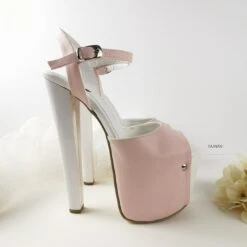 Baby Pink White Platform Sandals 6 Baby Pink White Platform Sandals -Tajna Shoes baby pink extra high heel shoes 4