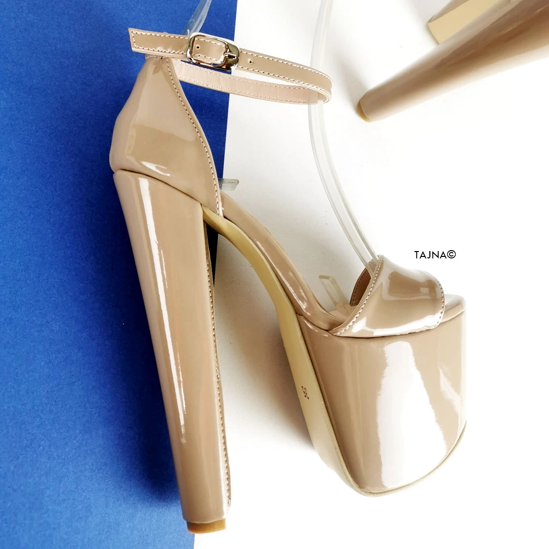 Beige Nude Glossy High Heel Sandals 2 Beige Nude Glossy High Heel Sandals - Image 2
