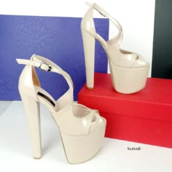 Beige Nude Patent Cross Strap Heels 7 Beige Nude Patent Cross Strap Heels -Tajna Shoes beige nude cream patent chunky high heel platform shoes tajna club 4