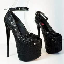 Black Croco Ankle Strap Peep Toe Heels 12 Black Croco Ankle Strap Peep Toe Heels -Tajna Shoes black croco ankle strap high heel shoes 2