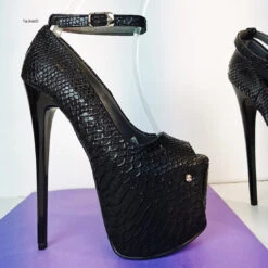 Black Croco Ankle Strap Peep Toe Heels 13 Black Croco Ankle Strap Peep Toe Heels -Tajna Shoes black croco ankle strap high heel shoes 3