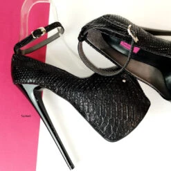 Black Croco Ankle Strap Peep Toe Heels 9 Black Croco Ankle Strap Peep Toe Heels -Tajna Shoes black croco ankle strap high heel shoes 5
