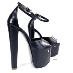 Ankle Strap Thick High Heel Black Sandals -Tajna Shoes black extreme high heel shoes fetish tajna club ankle strap sandals 1