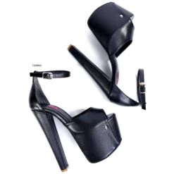 Ankle Strap Thick High Heel Black Sandals -Tajna Shoes black extreme high heel shoes fetish tajna club ankle strap sandals 5