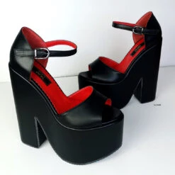Black Red Ankle Strap Peep Toe Wedges -Tajna Shoes black extreme high wedge platform shoes 3