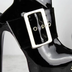 Black Gloss Big Belted Ankle Heels -Tajna Shoes black gloss big belted extreme high heel shoes 5