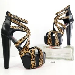 Leopard Detail Black Chunky Heels