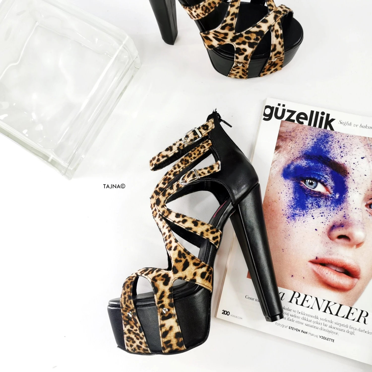 Leopard Detail Black Chunky Heels 5 Leopard Detail Black Chunky Heels - Image 5