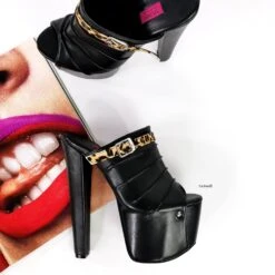 Black Leopard Detail Chunky Heel Mules -Tajna Shoes black leopard high heel mules 6