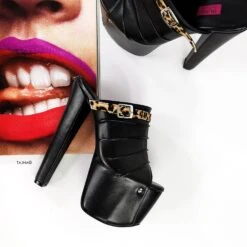 Black Leopard Detail Chunky Heel Mules -Tajna Shoes black leopard high heel mules 7