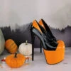 Double Black Orange Patent High Heels