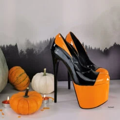 Double Black Orange Patent High Heels