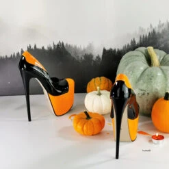 Double Black Orange Patent High Heels 9 Double Black Orange Patent High Heels -Tajna Shoes black orange gloss halloween high heel shoes 8