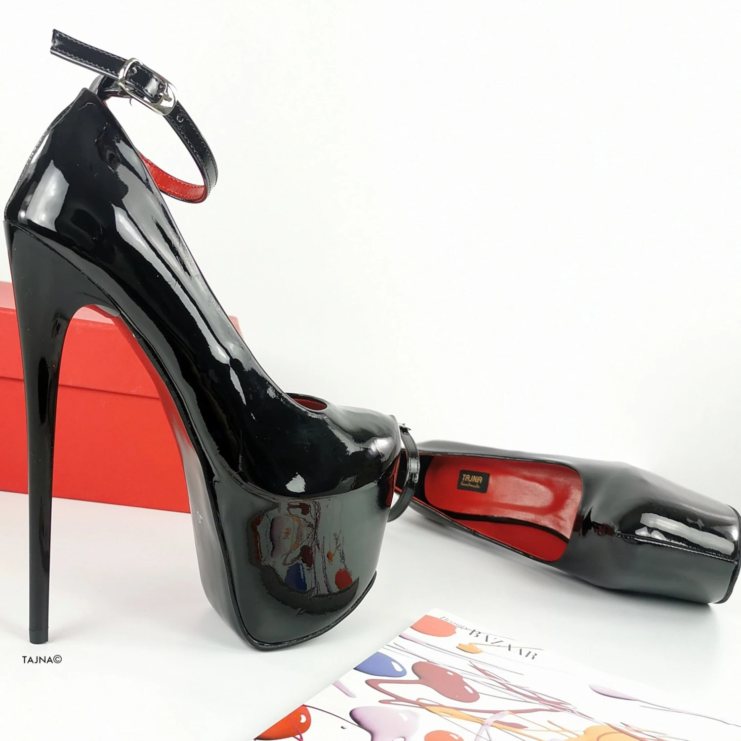 Black Gloss Ankle Strap High Heels 1 Black Gloss Ankle Strap High Heels