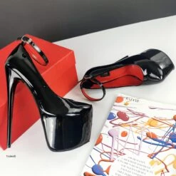 Black Gloss Ankle Strap High Heels 7 Black Gloss Ankle Strap High Heels -Tajna Shoes black patent ankle strap extreme high heel shoes tajna club 3