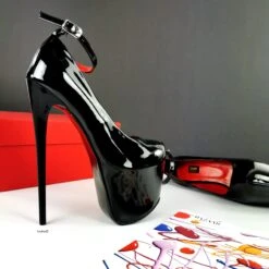 Black Gloss Ankle Strap High Heels 6 Black Gloss Ankle Strap High Heels -Tajna Shoes black patent ankle strap extreme high heel shoes tajna club 4