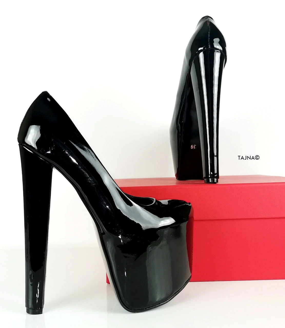 Black Patent Thick High Heel Pumps 2 Black Patent Thick High Heel Pumps - Image 2