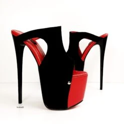 Red Black Suede High Heel Designer Mules -Tajna Shoes black red suede high heel platform mules 1