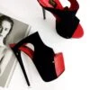 Red Black Suede High Heel Designer Mules