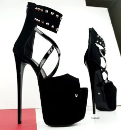 Black Suede Spike Strap High Heels -Tajna Shoes black spike high heel platform shoes 7 inches 2