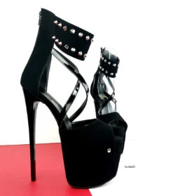 Black Suede Spike Strap High Heels -Tajna Shoes black spike high heel platform shoes 7 inches 7