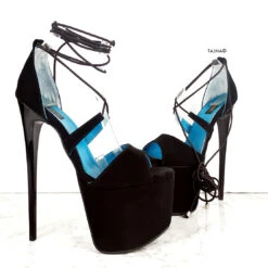 Black Suede Ankle Lace High Heels -Tajna Shoes black suede 7 inches high heel platform shoes 1