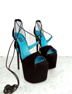 Black Suede Ankle Lace High Heels -Tajna Shoes black suede 7 inches high heel platform shoes 5