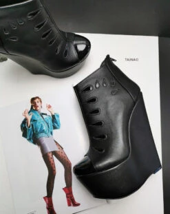 Black Drops Ankle Wedge Booties -Tajna Shoes black 17 cm wedge booties 3