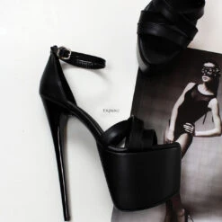 Black Cross Ankle Strap Platform Heels -Tajna Shoes black 19 cm high heel platform shoes 3