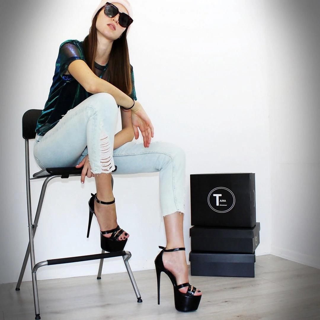 Cross Strap Black Patent Leather Platform Shoes 6 Cross Strap Black Patent Leather Platform Shoes - Image 6