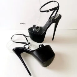Black Pencil Heel Platform Sandals -Tajna Shoes black high heel platform shos 1