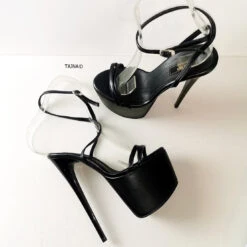 Black Pencil Heel Platform Sandals -Tajna Shoes black high heel platform shos 2