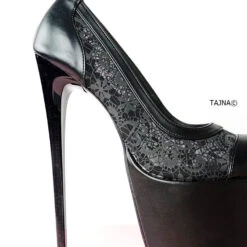 Matte Black Lace Detail High Heel Pumps -Tajna Shoes black lace red sole high heel platform shoe tajna club 1