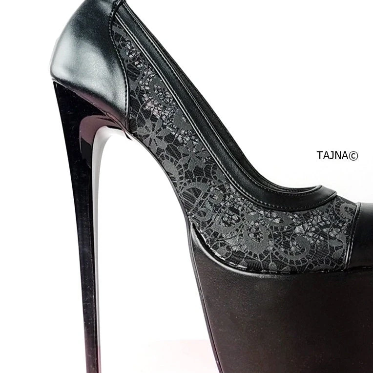 Matte Black Lace Detail High Heel Pumps - Image 3
