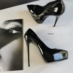 Platform Stiletto Black Patent