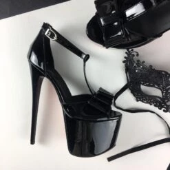 Ribbon Black Patent High Heels