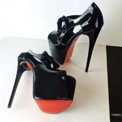 Black Patent Peep Toe Ankle Platforms 7 Black Patent Peep Toe Ankle Platforms -Tajna Shoes black patent super high heel shoes 3