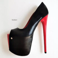 Black Red Peep Toe 19 Cm High Heels -Tajna Shoes black red high heel platform shoes 19 cm 2