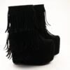 Black Fringe Wedge Platform Boots