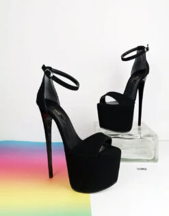Black Suede High Heel Platform Sandals -Tajna Shoes blacksuedehighheelanklestrapplatformsandals tajnaclubhighheelshoes 3